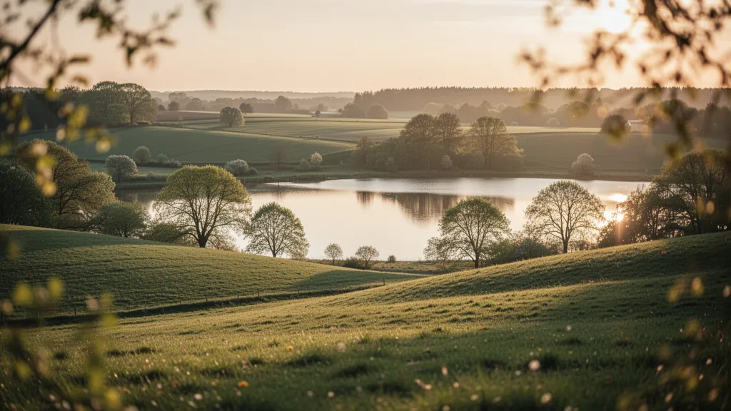 Friedliche norddeutsche Landschaft bei Sonnenuntergang