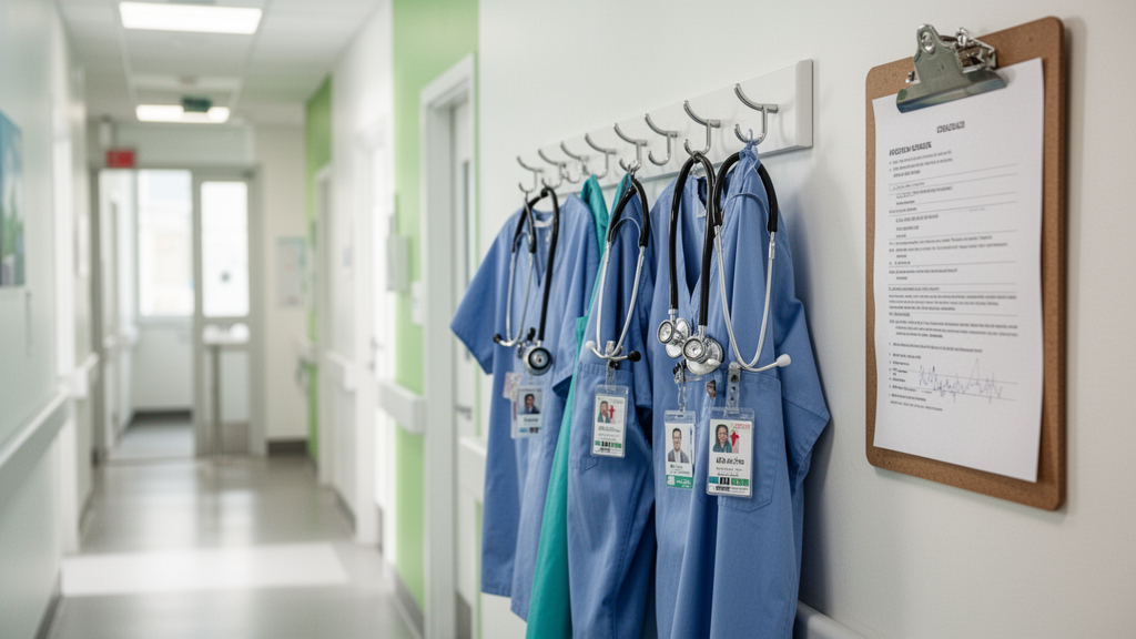 Diverses Team von Medizinfachkräften in heller, moderner Arbeitsumgebung
