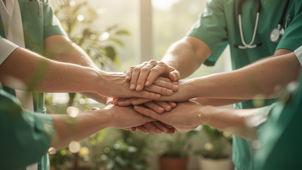 Interdisziplinäres Team aus Ärzt*innen, Pflegekräften und Verwaltung arbeitet Hand in Hand