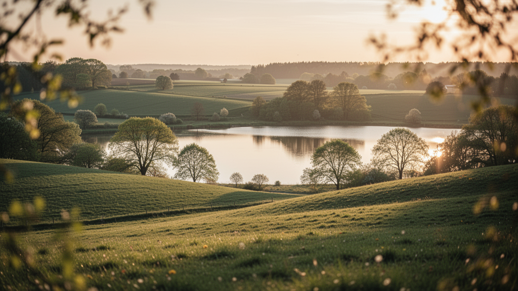 Friedliche norddeutsche Landschaft bei Sonnenuntergang